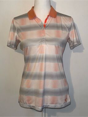 Oakley Women’s Performance Golf Polo Shirt Striped Gray Peach Small it t